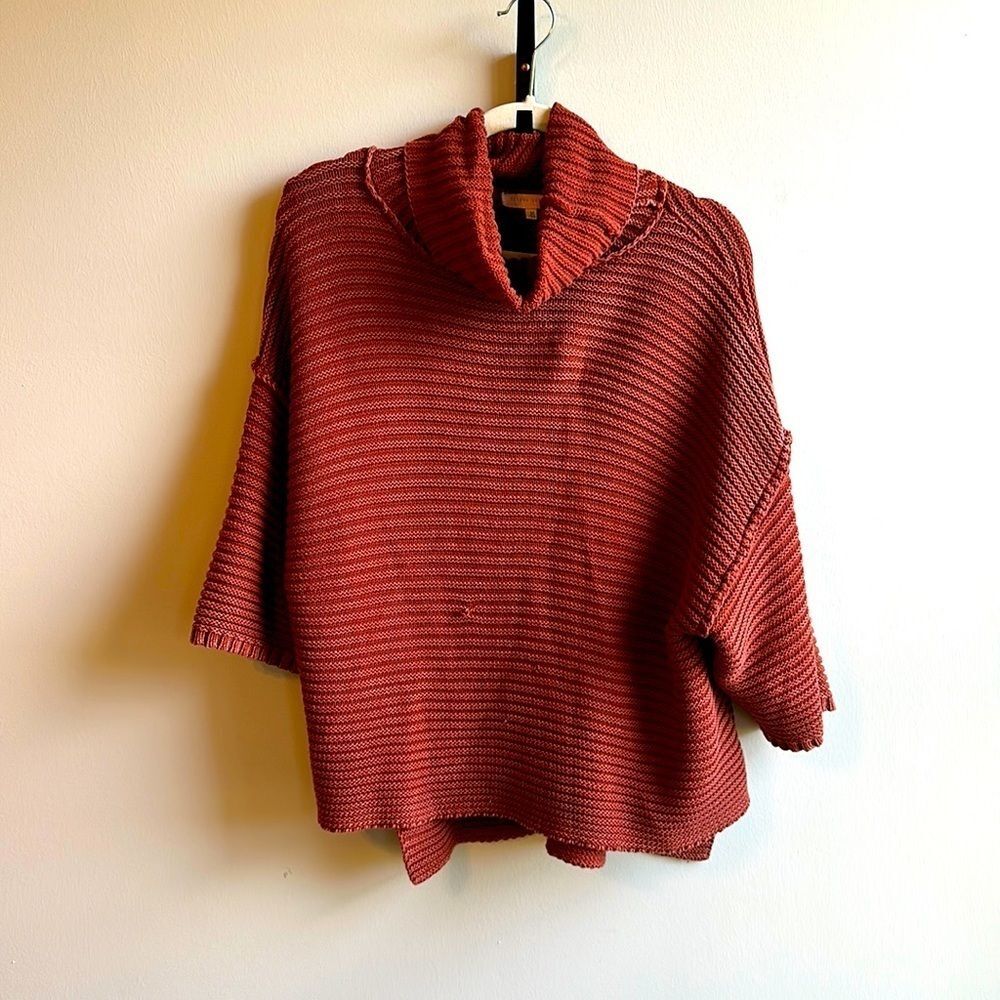Gilded Intent Oversized Turtleneck Short Sleeve Sweater Burnt Orange Size M